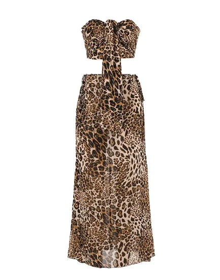 Leopard Tube Top Midi Skirt Set