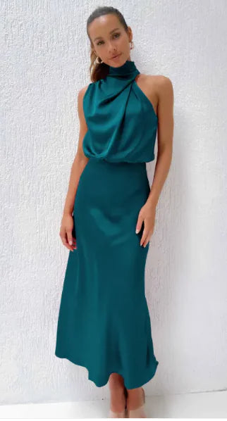 Solid Satin Dress with Sleek Fit