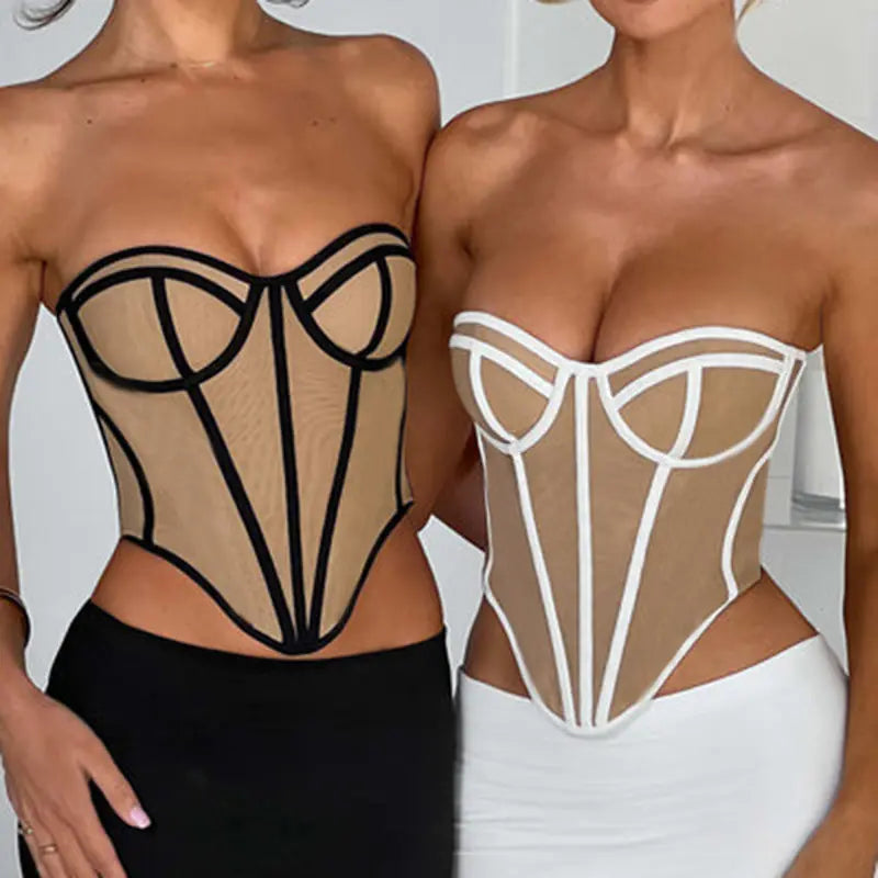 Strapless Color Block Backless Bustier Top