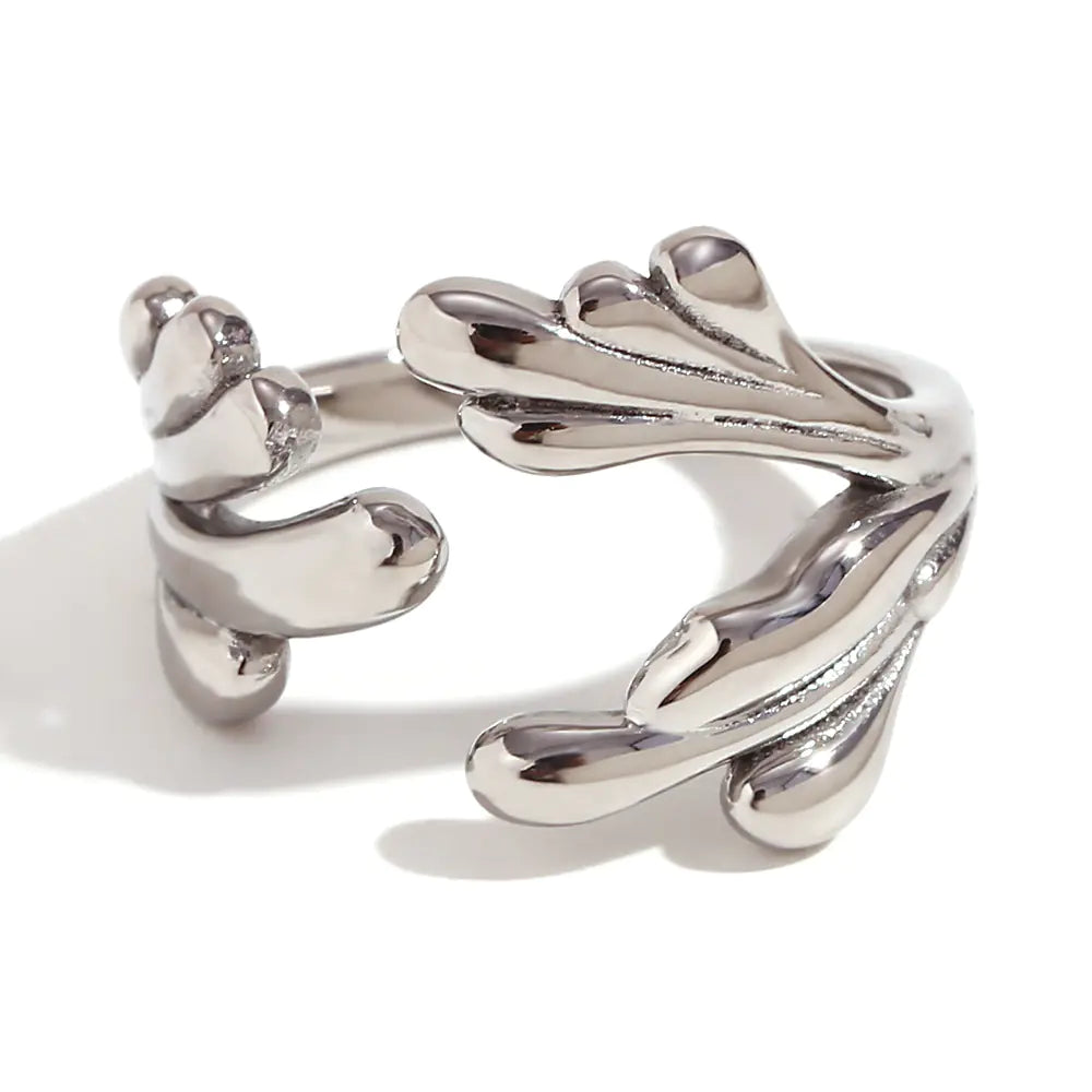 18K Gold Wave Flower Ring in Stainless Steel