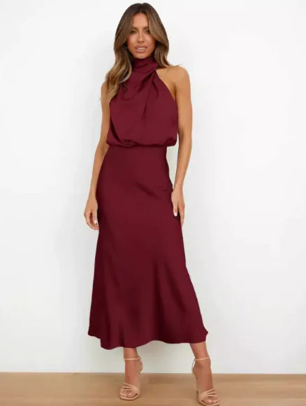 Solid Satin Dress with Sleek Fit