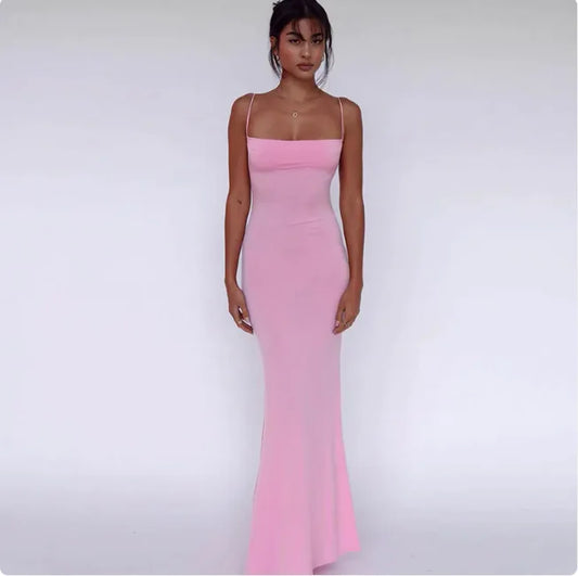 Sleek Backless Strappy Slim Midi Dress