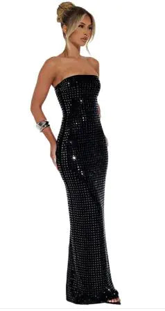 Sleek Tube Top Rhinestone Evening Dress