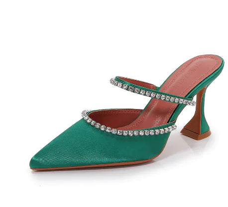 Pointed Satin Rhinestone Sleeve Sandals