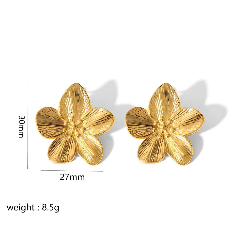 Vintage-Inspired Gold Stainless Steel Flower Earrings & Ring