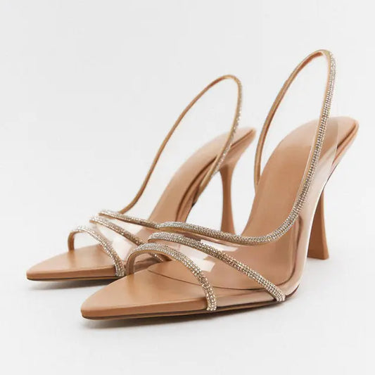 Rhinestone Strap Transparent Stiletto Sandals
