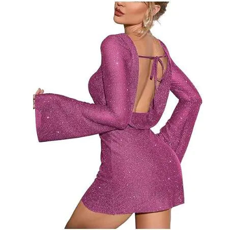 Open Back Sequin Bodycon Party Dress