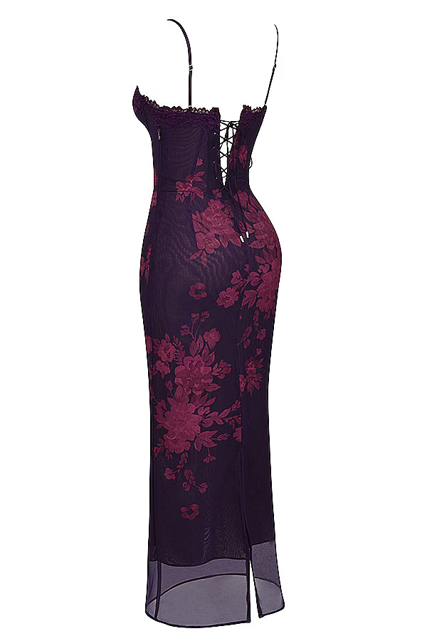 Wine Red Lace Slim Fit Sling Dress