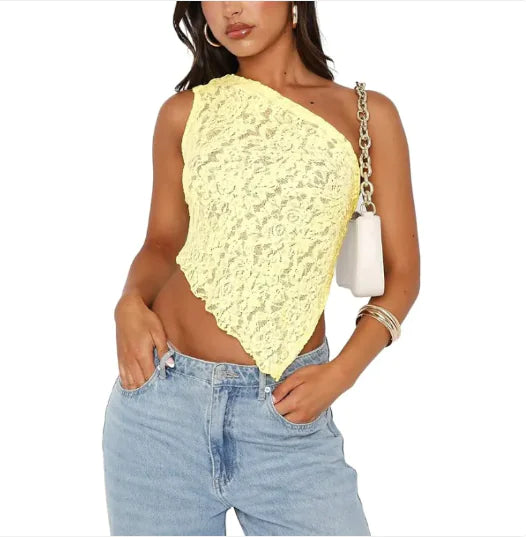 Lace Back Asymmetrical Women’s Tank Top