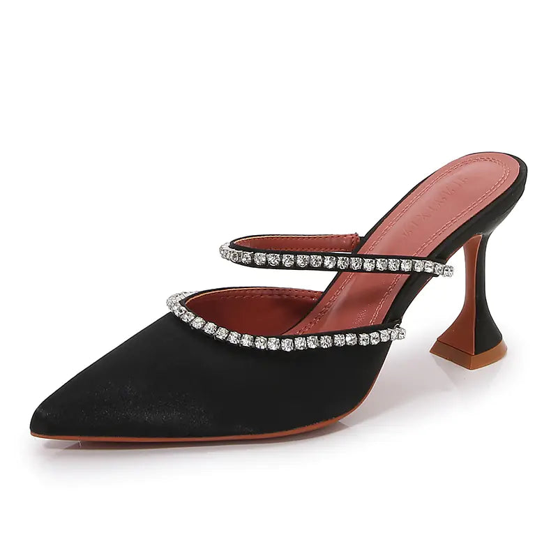 Pointed Satin Rhinestone Sleeve Sandals