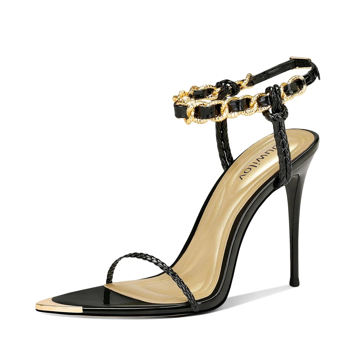 Black Gold Chain Pointed Stiletto Heels