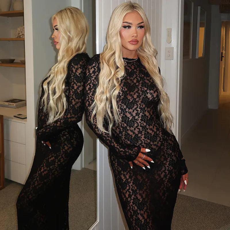 Chic Hollow Lace Sheer Long Dress