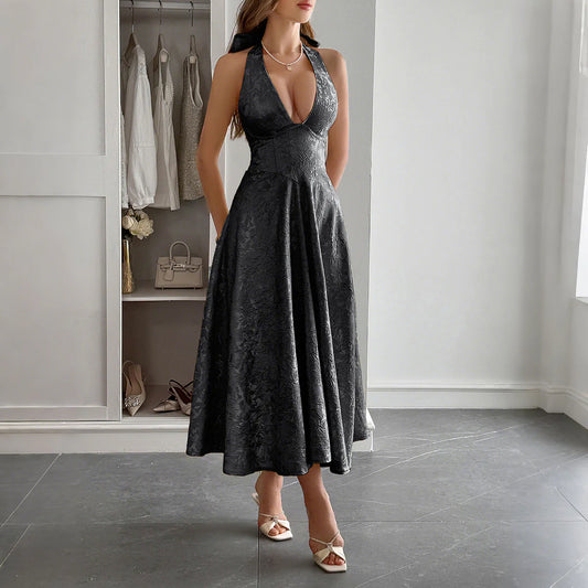 Halter High-Waist Backless Midi Dress