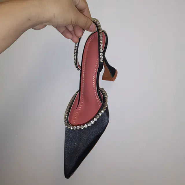 Luxury Crystal Chain Pointed Toe Heels