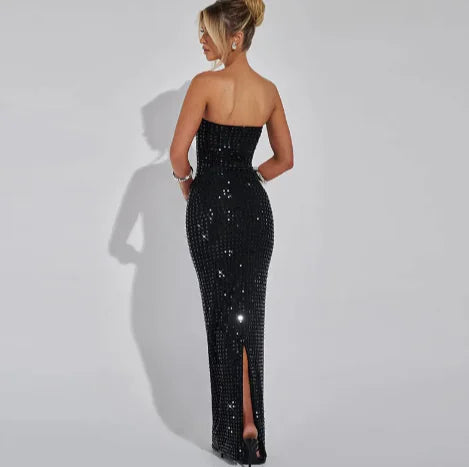 High-Waist Backless Tube Dress, Black