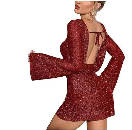 Open Back Sequin Bodycon Party Dress