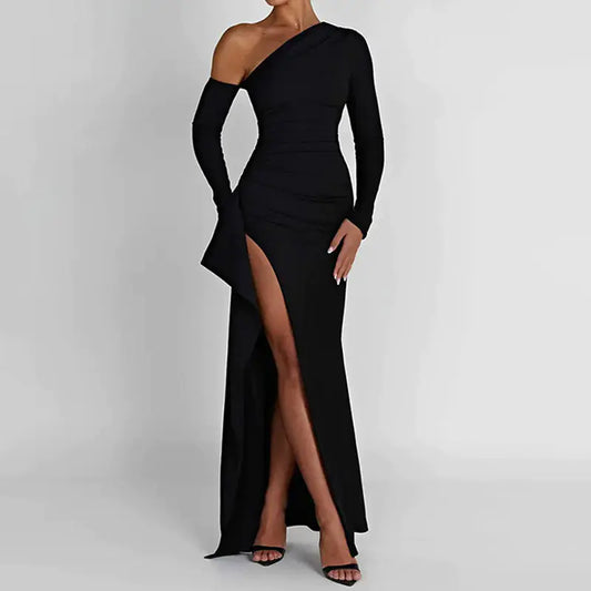 Slit Shoulder Waist Trim Bodycon Dress