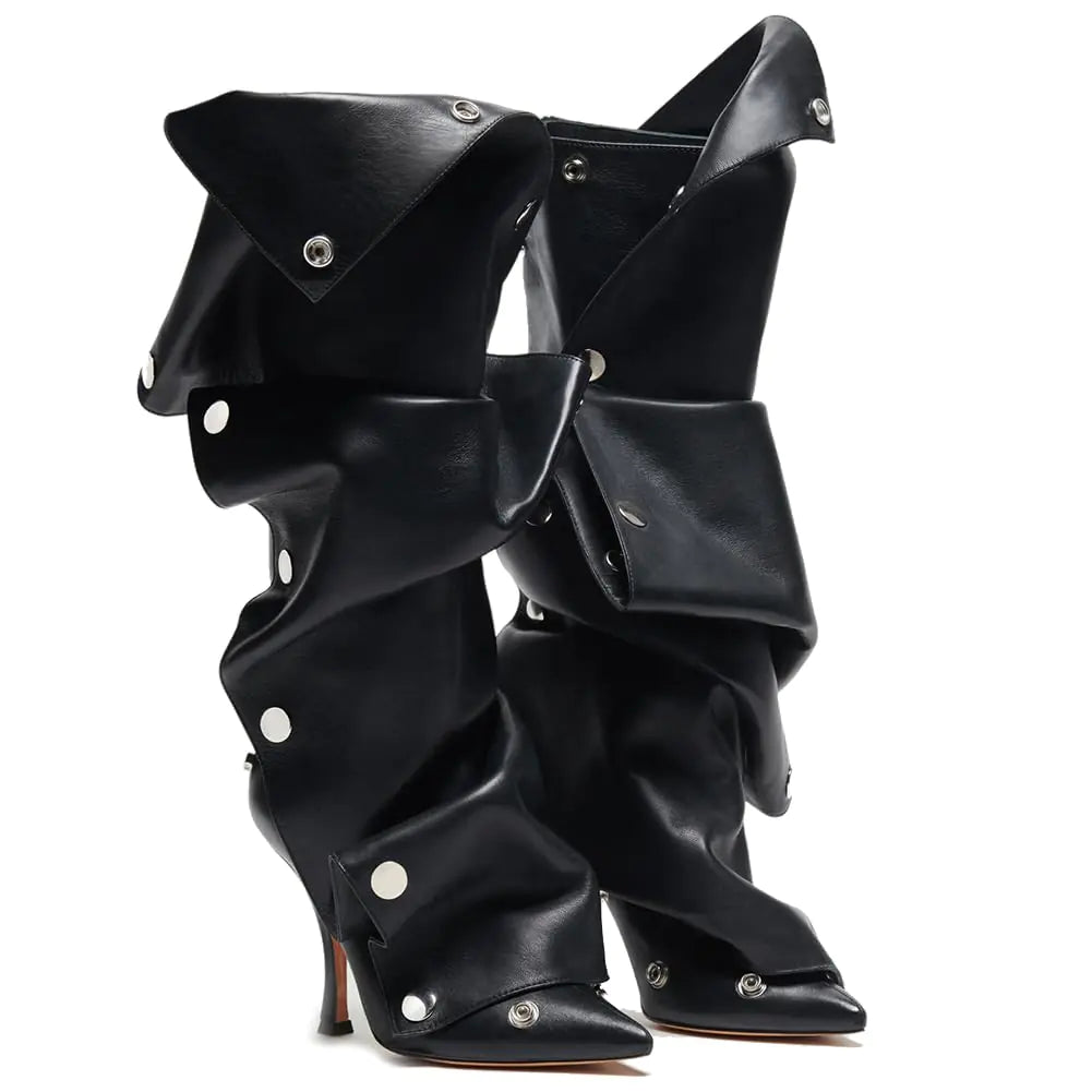 Rouched Slouchy Stiletto Knee High Boots