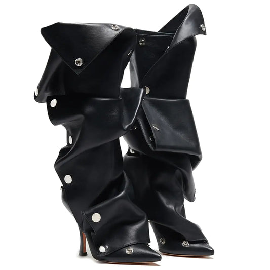 Rouched Slouchy Stiletto Knee High Boots