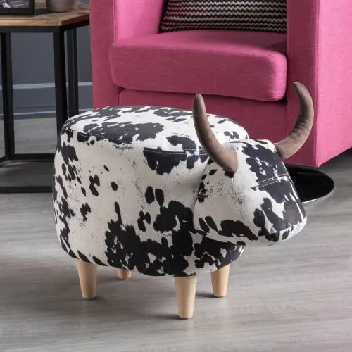 Black And White Velvet Cow Shaped Footstool