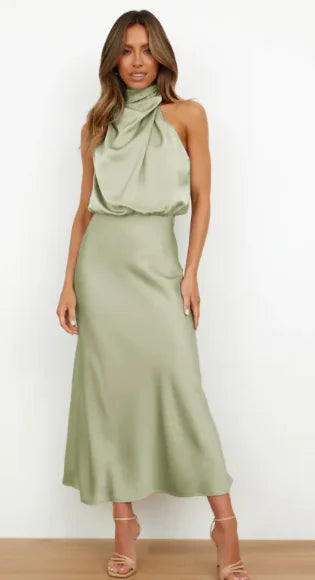 Solid Satin Dress with Sleek Fit