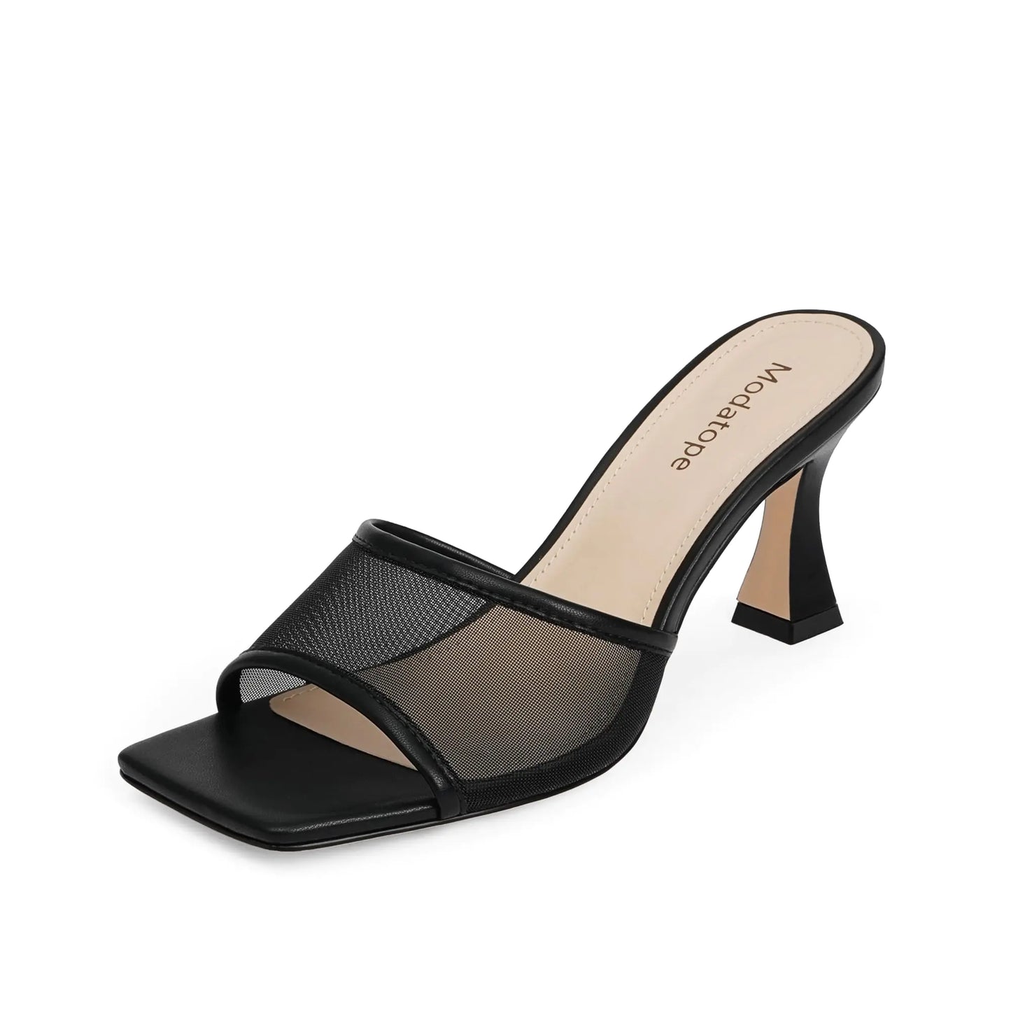 Mesh Mules Square-Toe Slip-On Block Heels