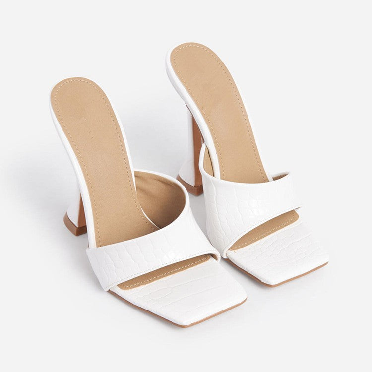 Square Toe Black PU Leather Heels