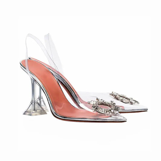 Crystal Flower PVC Pointed-Heel Sandals