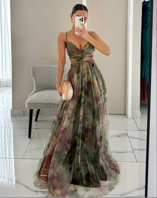 Stylish Mesh Print Slip Dress