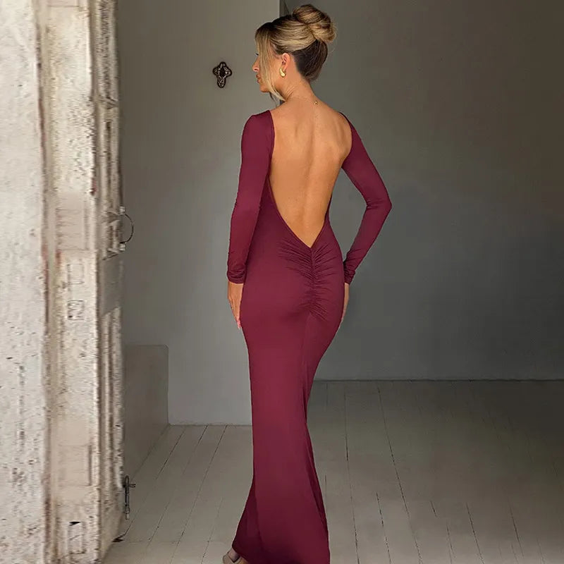 Backless Pleated Milk Silk Sheath Dress