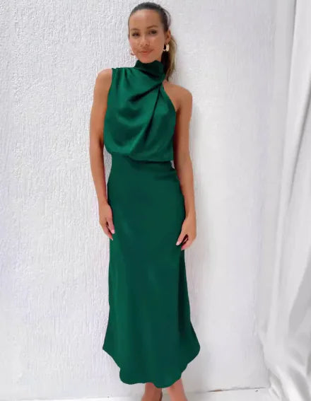Solid Satin Dress with Sleek Fit