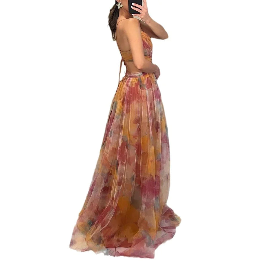 Stylish Mesh Print Slip Dress