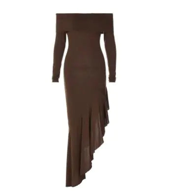 Off Shoulder Ruffle Hem Midi Dress