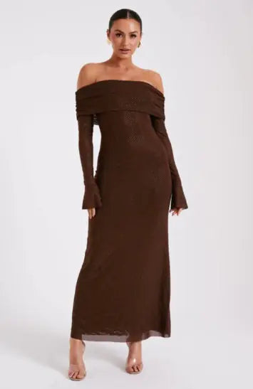 Off Shoulder Slim Rhinestone Dress